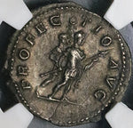 213 NGC XF Caracalla Roman Empire Denarius RARE Emperor Soldier Standard Bearer (21091505C)