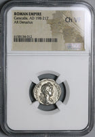 199 NGC Ch VF Caracalla Roman Empire Denarius Emperor Captive Victory Parthia (22030704C)