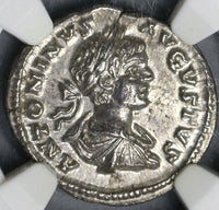 201 NGC Ch AU Caracalla Roman Empire Denarius Parthia War Laodicea Mint Commemorative with Pedigree (19040802C)