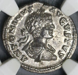 201 NGC Ch AU Caracalla Roman Empire Denarius Parthia War Laodicea Mint Commemorative with Pedigree (19040802C)
