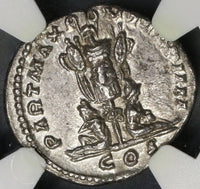 201 NGC Ch AU Caracalla Roman Empire Denarius Parthia War Laodicea Mint Commemorative with Pedigree (19040802C)