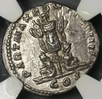 201 NGC Ch AU Caracalla Roman Empire Denarius Parthia War Laodicea Mint Commemorative with Pedigree (19040802C)