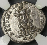 201 NGC Ch AU Caracalla Roman Empire Denarius Parthia War Laodicea Mint Commemorative with Pedigree (19040802C)