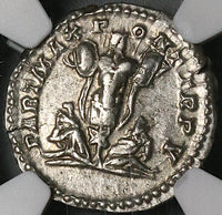 202 NGC Ch XF Caracalla Roman Empire Denarius Parthia War Trophy Captives Commemorative (22031102C)
