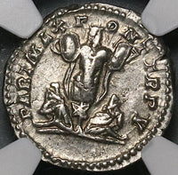 202 NGC Ch XF Caracalla Roman Empire Denarius Parthia War Trophy Captives Commemorative (22031102C)