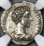 175 NGC XF Commodus Caesar Roman Empire Denarius Liberalitas Unpublished Variety (19043001C)