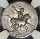 77 NGC VF Domitian Roman Empire Denarius Caesar on Horseback 5/5 4/5 (17120701D)