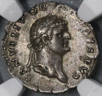 76 NGC AU Domitian Caesar Roman Empire Denarius Pegasus Pedigree (18092503C)