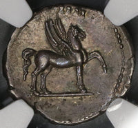 76 NGC AU Domitian Caesar Roman Empire Denarius Pegasus Pedigree (18092503C)