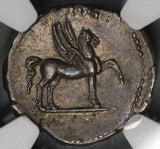 76 NGC AU Domitian Caesar Roman Empire Denarius Pegasus Pedigree (18092503C)