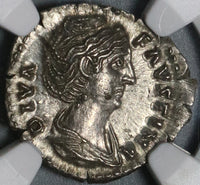138 NGC Ch AU Faustina Sr Roman Empire Denarius Aeternitas Providentia (20050802C)