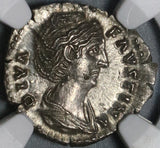 138 NGC Ch AU Faustina Sr Roman Empire Denarius Aeternitas Providentia (20050802C)