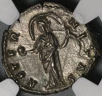 138 NGC Ch AU Faustina Sr Roman Empire Denarius Aeternitas Providentia (20050802C)