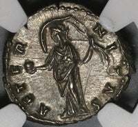 138 NGC Ch AU Faustina Sr Roman Empire Denarius Aeternitas Providentia (20050802C)