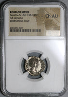 138 NGC Ch AU Faustina Sr Roman Empire Denarius Aeternitas Providentia (20050802C)