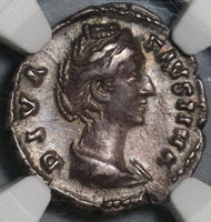 138 NGC Ch VF Faustina Sr Roman Empire Posthumous Denarius Aeternitas (20081101D)