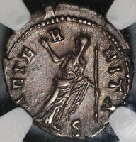 138 NGC Ch VF Faustina Sr Roman Empire Posthumous Denarius Aeternitas (20081101D)