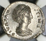 138 NGC MS Faustina Sr Roman Empire Posthumous Denarius Mint State Aeternitas (22110301C)