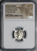 138-141 NGC MS Faustina Sr Roman Empire Denarius Aeternitas Reverse (18060803C)