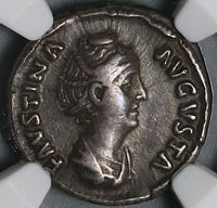 138 NGC Ch VF Faustina Sr Roman Empire Denarius Juno Peacock Lifetime (22031301C)