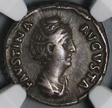 138 NGC Ch VF Faustina Sr Roman Empire Denarius Juno Peacock Lifetime (22031301C)