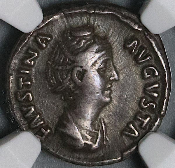 138 NGC Ch VF Faustina Sr Roman Empire Denarius Juno Peacock Lifetime (22031301C)