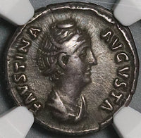 138 NGC Ch VF Faustina Sr Roman Empire Denarius Juno Peacock Lifetime (22031301C)