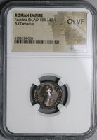 138 NGC Ch VF Faustina Sr Roman Empire Denarius Juno Peacock Lifetime (22031301C)