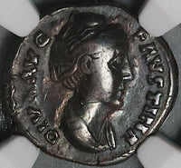 138 NGC Ch F Faustina Sr Roman Empire Denarius Temple Dedication Rare (22031701C)