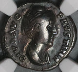 138 NGC Ch F Faustina Sr Roman Empire Denarius Temple Dedication Rare (22031701C)