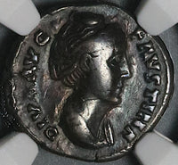 138 NGC Ch F Faustina Sr Roman Empire Denarius Temple Dedication Rare (22031701C)