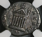 138 NGC Ch F Faustina Sr Roman Empire Denarius Temple Dedication Rare (22031701C)