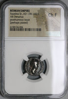 138 NGC Ch F Faustina Sr Roman Empire Denarius Temple Dedication Rare (22031701C)
