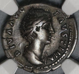 138 NGC Ch VF Faustina Sr Roman Empire Denarius Temple Pietas Rare Pedigree (20081401C)