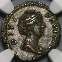 138 NGC XF Faustina Sr Roman Empire Denarius Temple Rare Pedigree (20081402C)