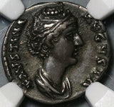 138 NGC XF Faustina Sr Roman Empire Denarius Thone Peacock Scarce Lifetime Type (21012104C)