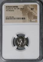 138 NGC XF Faustina Sr Roman Empire Denarius Thone Peacock Scarce Lifetime Type (21012104C)