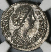 176 NGC Ch AU Faustina Jr Roman Empire Denarius Death Altar Marcus Aurelius Commemorative (21092202C)