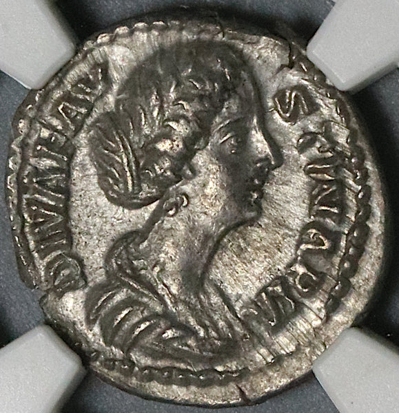 176 NGC Ch AU Faustina Jr Roman Empire Denarius Death Altar Marcus Aurelius Commemorative (21092202C)