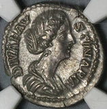 176 NGC Ch AU Faustina Jr Roman Empire Denarius Death Altar Marcus Aurelius Commemorative (21092202C)