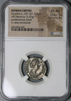 176 NGC Ch AU Faustina Jr Roman Empire Denarius Death Altar Marcus Aurelius Commemorative (21092202C)