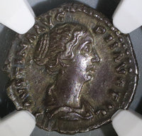 145 NGC XF Faustina Jr Roman Empire Denarius Wife Marcus Aurelius Concordia (21092101C)