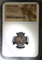 145 NGC XF Faustina Jr Roman Empire Denarius Wife Marcus Aurelius Concordia (21092101C)