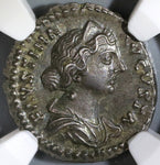 147 Faustina NGC Ch AU Faustina Jr Roman Empire Denarius Juno Pedigree (19040602C)