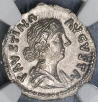 147 NGC MS Faustina Jr Roman Empire Denarius Juno Peacock Mint State (18120903C)