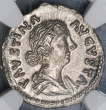147 NGC MS Faustina Jr Roman Empire Denarius Juno Peacock Mint State (18120903C)