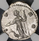 147 NGC MS Faustina Jr Roman Empire Denarius Juno Peacock Mint State (18120903C)