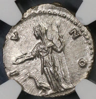 147 NGC MS Faustina Jr Roman Empire Denarius Juno Peacock Mint State (18120903C)