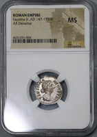 147 NGC MS Faustina Jr Roman Empire Denarius Juno Peacock Mint State (18120903C)