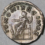 147 Faustina Jr Roman Empire AU Denarius Juno Wife Marcus Aurelius (20042607R)